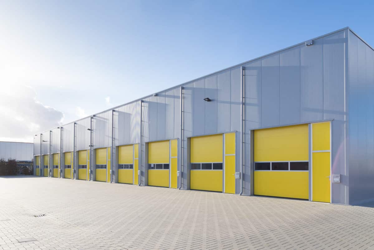 Commercial overhead doors on a warehouse building