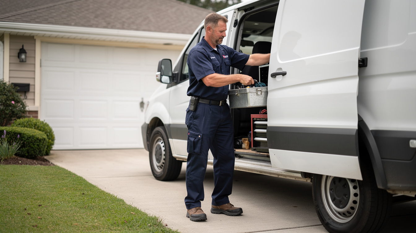 Garage door service van ready for emergency dispatch