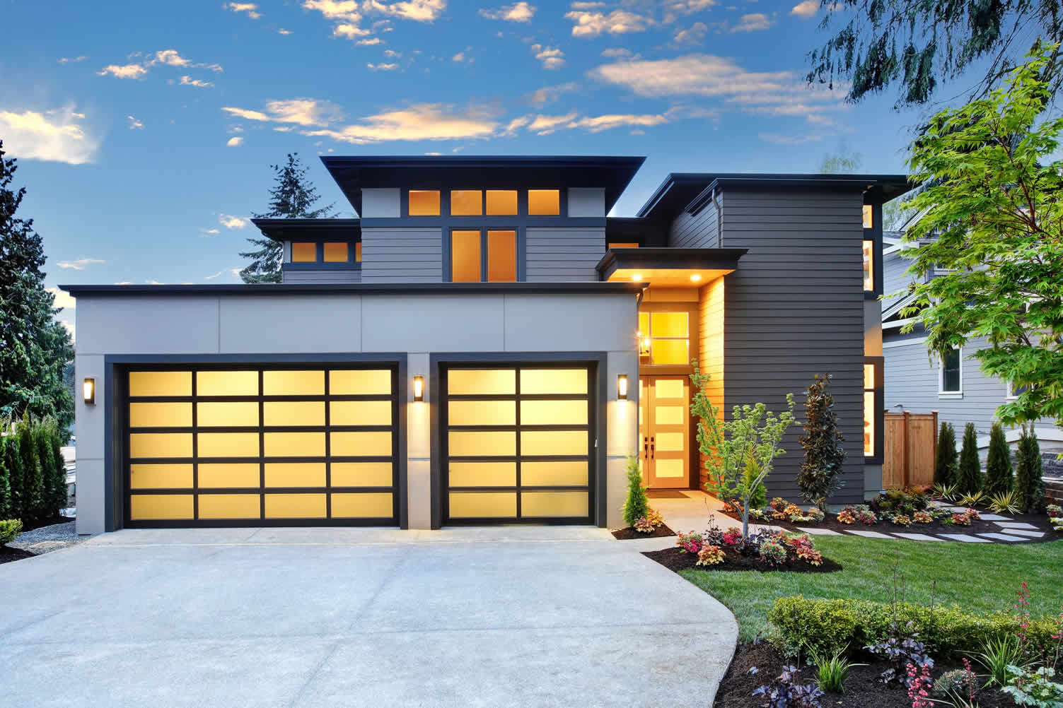 Suburban Bedford Texas home with attached garage door